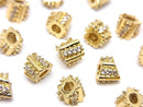 Metal parts, deformed square Rondelle 6mm (with CZ) gold color 2pcs
