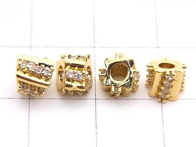 Metal parts, deformed square Rondelle 6mm (with CZ) gold color 2pcs