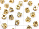 Metal parts, deformed square Rondelle 6mm (with CZ) gold color 2pcs