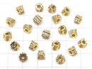 Metal parts, deformed square Rondelle 6mm (with CZ) gold color 2pcs
