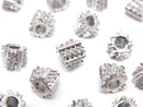 Metal parts Deformed Square Rondelle 6mm (with CZ) Silver color 2pcs