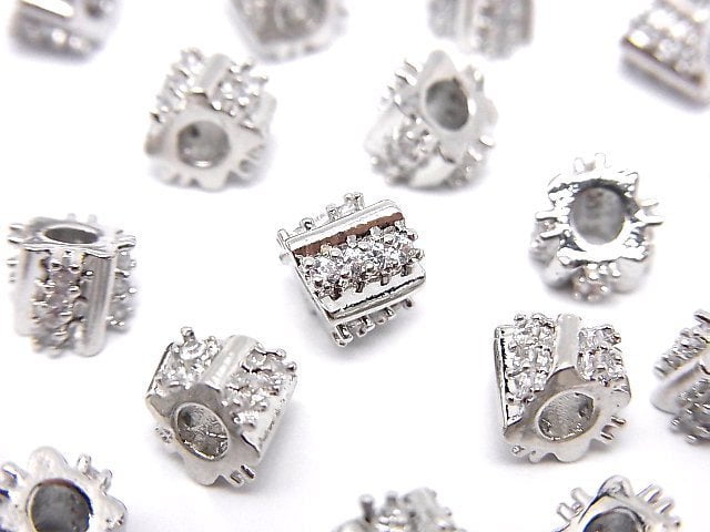 Metal parts Deformed Square Roundel 6mm (with CZ) Silver color 2pcs