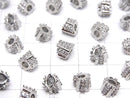 Metal parts Deformed Square Rondelle 6mm (with CZ) Silver color 2pcs