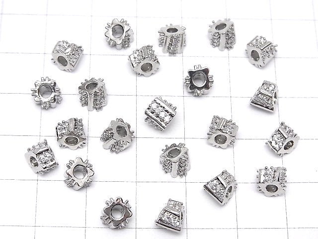Metal parts Deformed Square Roundel 6mm (with CZ) Silver color 2pcs