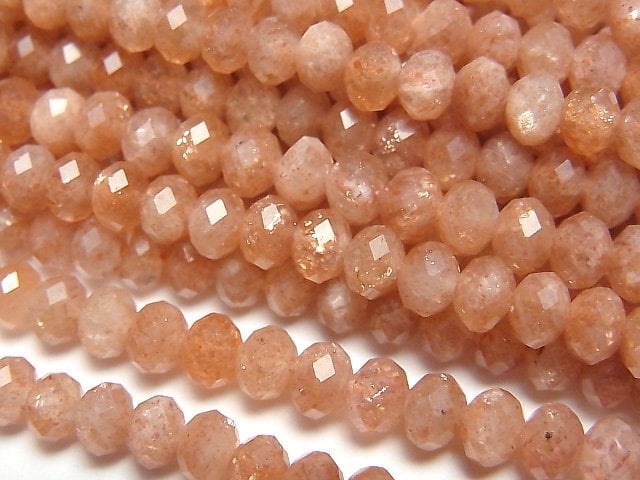 [Video]High Quality! Sunstone AA++ Faceted Button Rondelle 5x5x3mm half or 1strand beads (aprx.15inch/36cm)