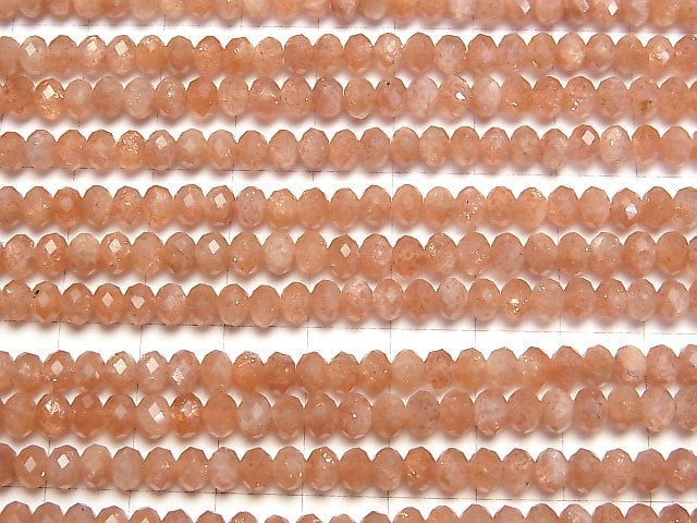 [Video]High Quality! Sunstone AA++ Faceted Button Rondelle 5x5x3mm half or 1strand beads (aprx.15inch/36cm)