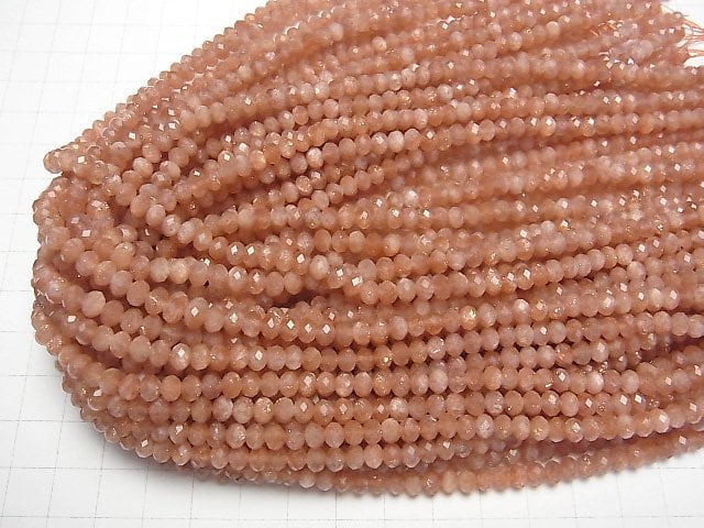 [Video]High Quality! Sunstone AA++ Faceted Button Rondelle 5x5x3mm half or 1strand beads (aprx.15inch/36cm)