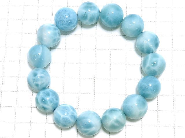 [Video][One of a kind] High quality Larimar Pectolite AAA Round 15.5mm Bracelet NO.507