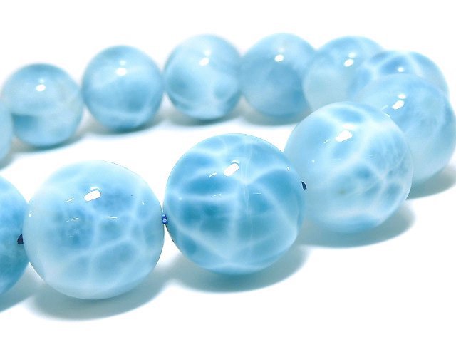 [Video][One of a kind] High quality Larimar Pectolite AAA Round 15mm Bracelet NO.508