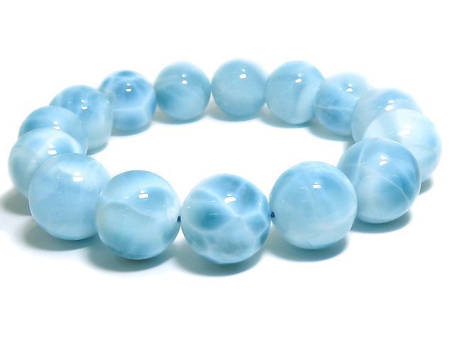 [Video][One of a kind] High quality Larimar Pectolite AAA Round 15mm Bracelet NO.508