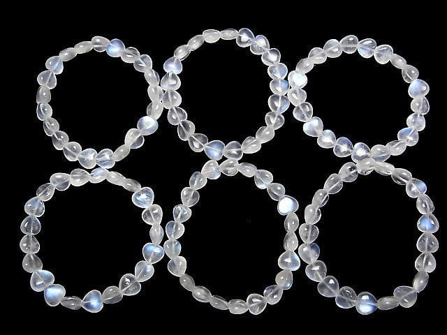 [Video] Royal Blue Moonstone AAA- Vertical Hole Heart Shape 10mm Bracelet