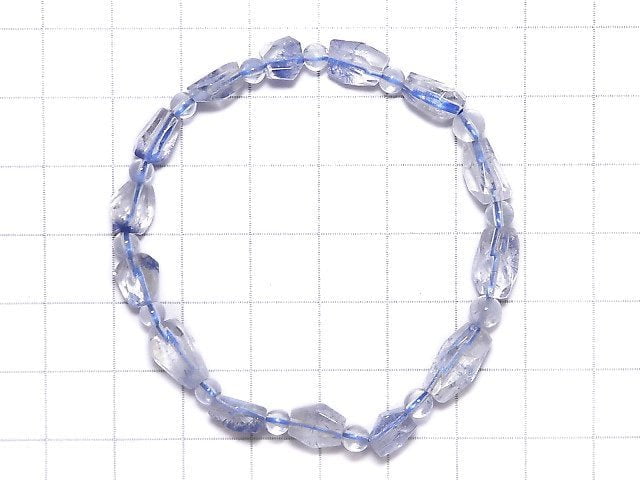 [Video][One of a kind] Dumortierite in Quartz AAA- Faceted Nugget & Round Bracelet NO.5