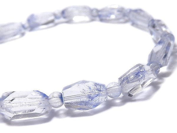 [Video][One of a kind] Dumortierite in Quartz AAA- Faceted Nugget & Round Bracelet NO.9