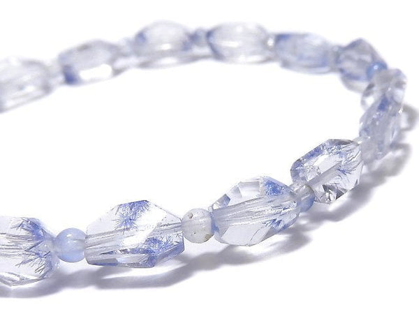 [Video][One of a kind] Dumortierite in Quartz AAA- Faceted Nugget & Round Bracelet NO.13