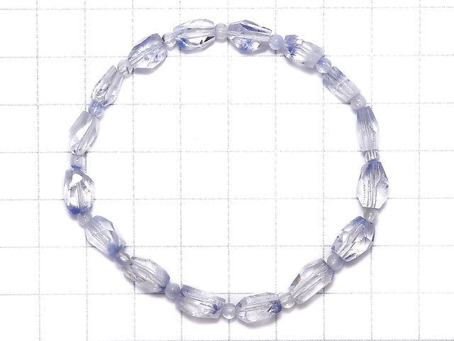[Video][One of a kind] Dumortierite in Quartz AAA- Faceted Nugget & Round Bracelet NO.13