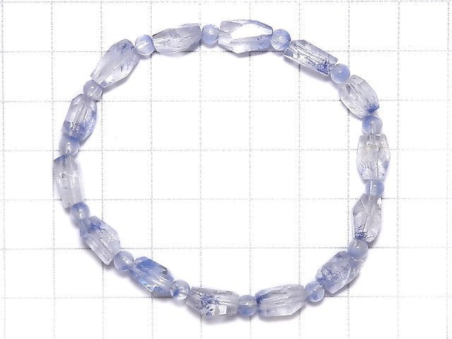 [Video][One of a kind] Dumortierite in Quartz AAA- Faceted Nugget & Round Bracelet NO.15