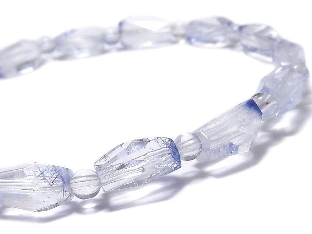 [Video][One of a kind] Dumortierite in Quartz AAA- Faceted Nugget & Round Bracelet NO.16