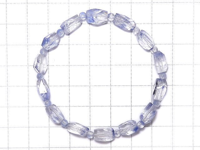[Video][One of a kind] Dumortierite in Quartz AAA- Faceted Nugget & Round Bracelet NO.18