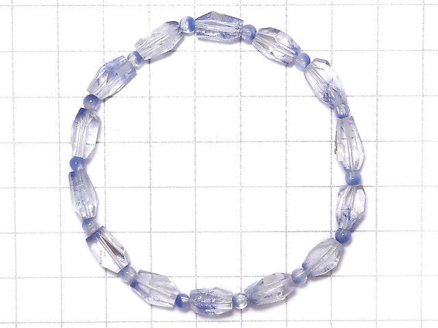 [Video][One of a kind] Dumortierite in Quartz AAA- Faceted Nugget & Round Bracelet NO.19