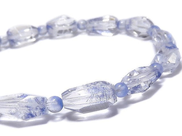 [Video][One of a kind] Dumortierite in Quartz AAA- Faceted Nugget & Round Bracelet NO.22