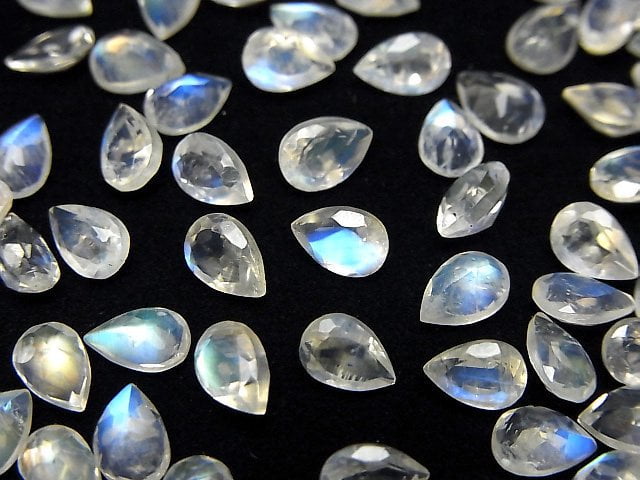 [Video]High Quality Rainbow Moonstone AAA- Loose stone Pear Shape Faceted 6x4mm 3pcs