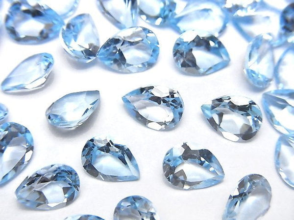 [Video]High Quality Sky Blue Topaz AAA Loose stone Pear shape Faceted 8x6mm 5pcs