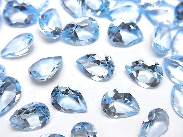 [Video]High Quality Sky Blue Topaz AAA Loose stone Pear shape Faceted 8x6mm 5pcs