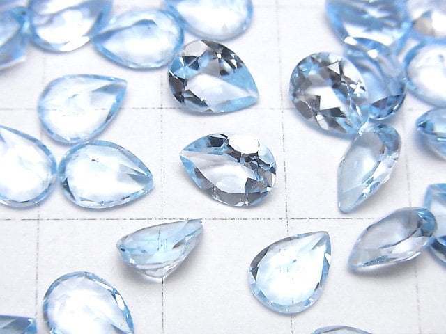 [Video]High Quality Sky Blue Topaz AAA Loose stone Pear shape Faceted 8x6mm 5pcs