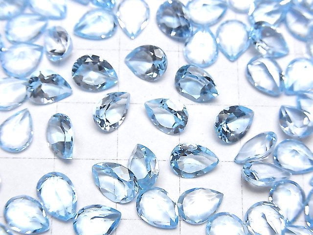 [Video]High Quality Sky Blue Topaz AAA Loose stone Pear shape Faceted 8x6mm 5pcs