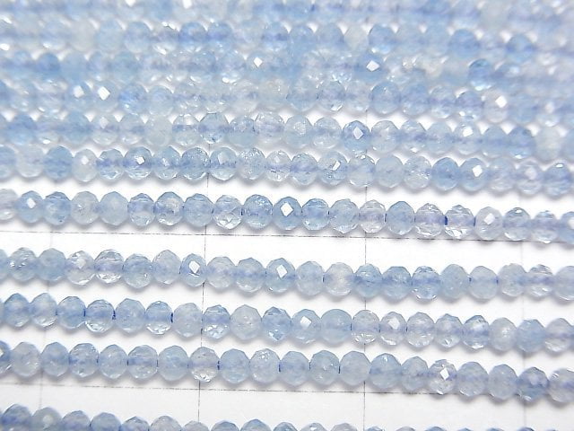 [Video]High Quality! Aquamarine AA++ Faceted Round 2mm 1strand beads (aprx.15inch/38cm)