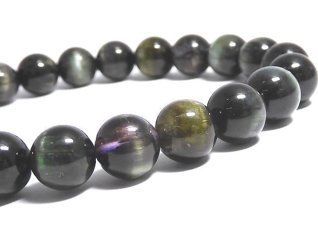 [Video][One of a kind] Tourmaline Cat's Eye Round 8mm Bracelet NO.2