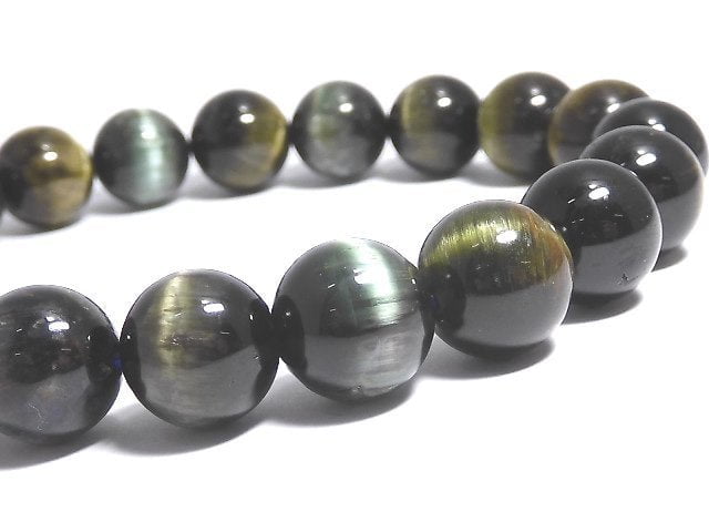 [Video][One of a kind] Tourmaline Cat's Eye Round 9.5mm Bracelet NO.9