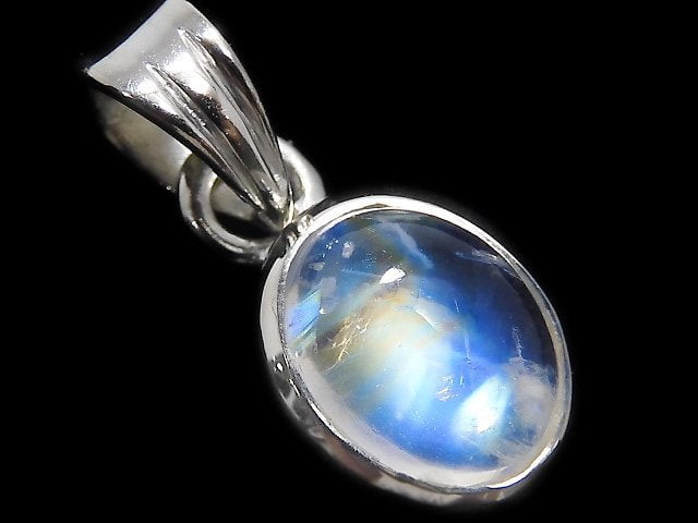 [Video][One of a kind] High Quality Rainbow Moonstone AAA Pendant Silver925 NO.41