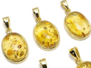 [Video] Baltic Amber Oval Pendant 17x13mm 18KGP 1pc