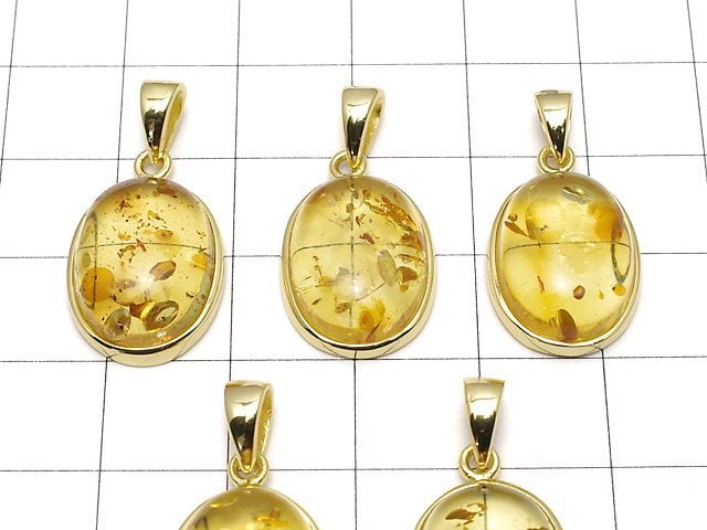 [Video] Baltic Amber Oval Pendant 17x13mm 18KGP 1pc