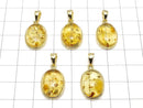 [Video] Baltic Amber Oval Pendant 17x13mm 18KGP 1pc