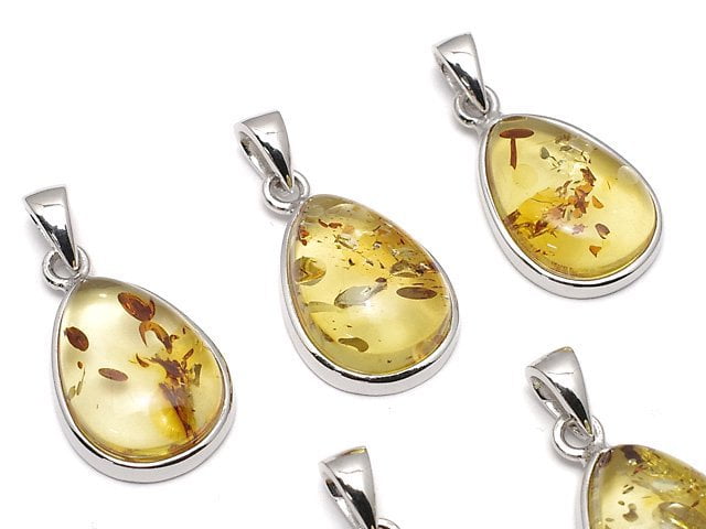 [Video] Baltic Amber Pear shape Pendant 15x11mm Silver925 1pc