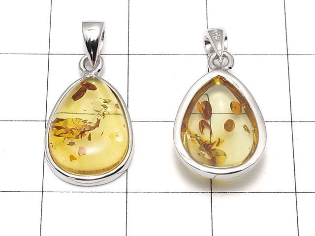 [Video] Baltic Amber Pear shape Pendant 15x11mm Silver925 1pc