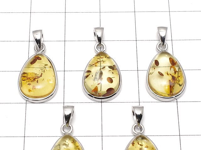 [Video] Baltic Amber Pear shape Pendant 15x11mm Silver925 1pc