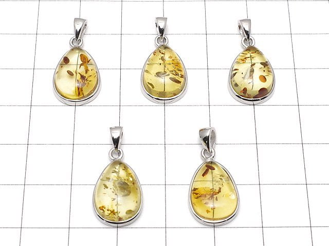 [Video] Baltic Amber Pear shape Pendant 15x11mm Silver925 1pc