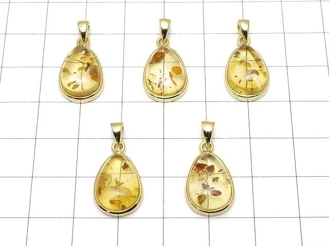 [Video] Baltic Amber Pear Shape Pendant 15x11mm 18KGP 1pc