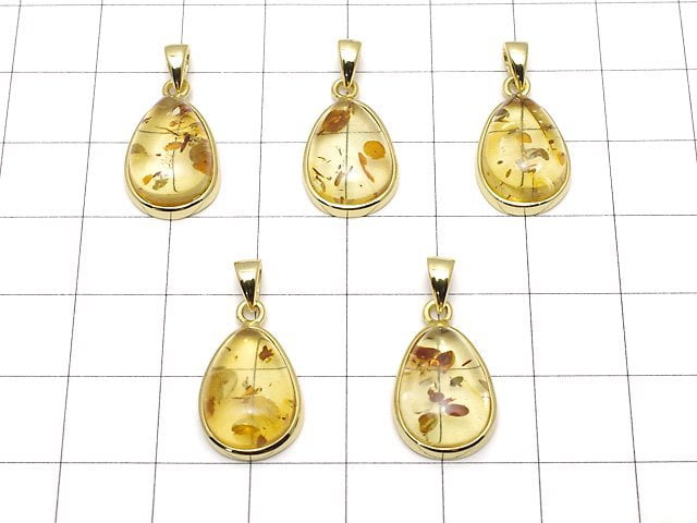 [Video] Baltic Amber Pear shape Pendant 15x11mm 18KGP 1pc