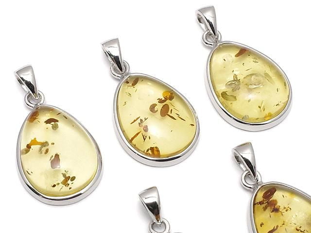 [Video] Baltic Amber Pear Shape Pendant 17x13mm Silver925 1pc