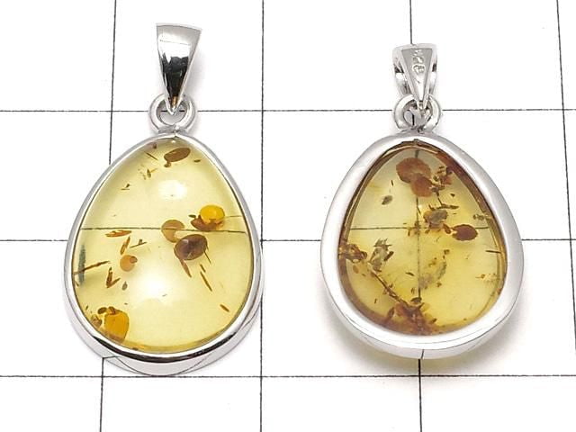 [Video] Baltic Amber Pear Shape Pendant 17x13mm Silver925 1pc