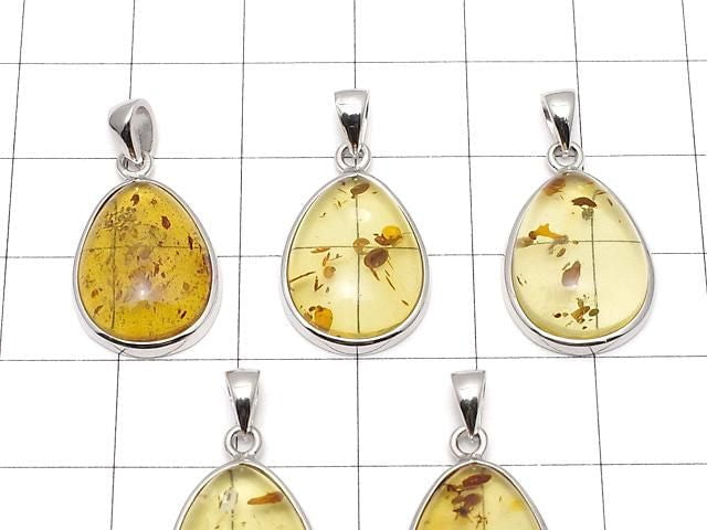 [Video] Baltic Amber Pear Shape Pendant 17x13mm Silver925 1pc