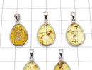 [Video] Baltic Amber Pear shape Pendant 17x13mm Silver925 1pc