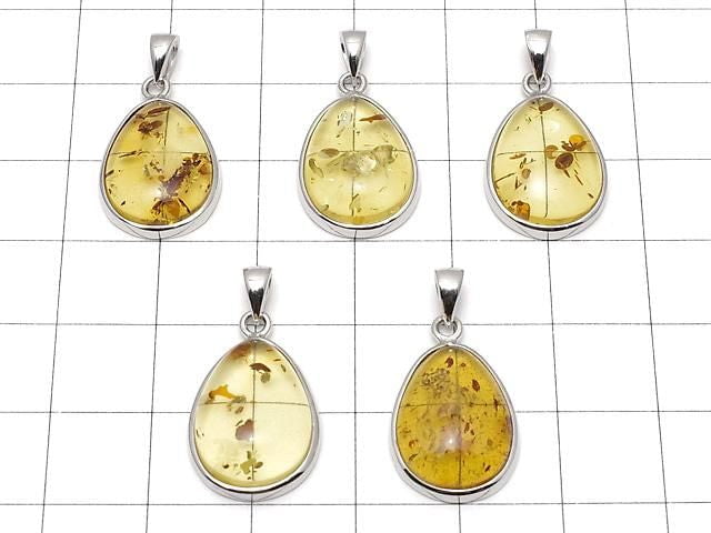 [Video] Baltic Amber Pear Shape Pendant 17x13mm Silver925 1pc