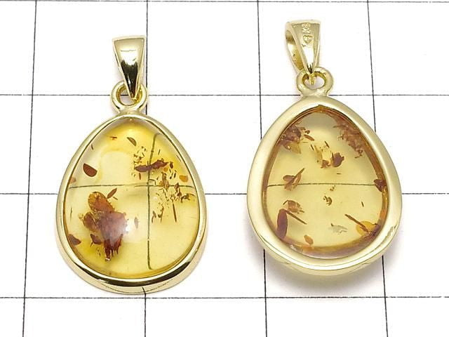 [Video] Baltic Amber Pear Shape Pendant 17x13mm 18KGP 1pc