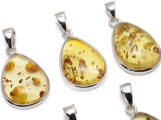 [Video] Baltic Amber Pear shape Pendant 19x14mm Silver925 1pc