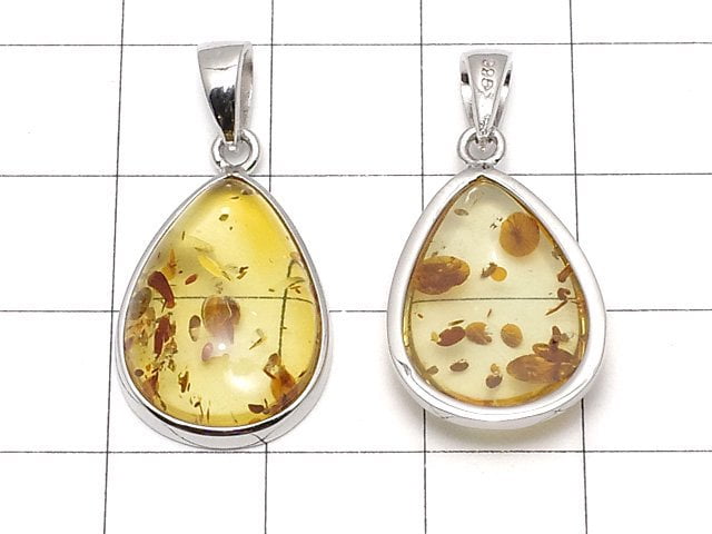 [Video] Baltic Amber Pear shape Pendant 19x14mm Silver925 1pc